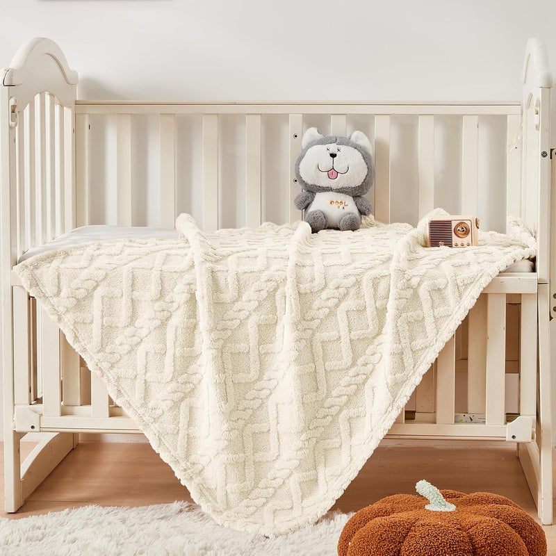 Yurhap Sherpa Fleece Baby Blanket, Ultra Soft Fluffy Premium Baby Blankets for Boys Girls, Cozy Infant Toddler Newborn Receiving Blankets for Crib Stroller 30”×40” (Cream) - Image 3